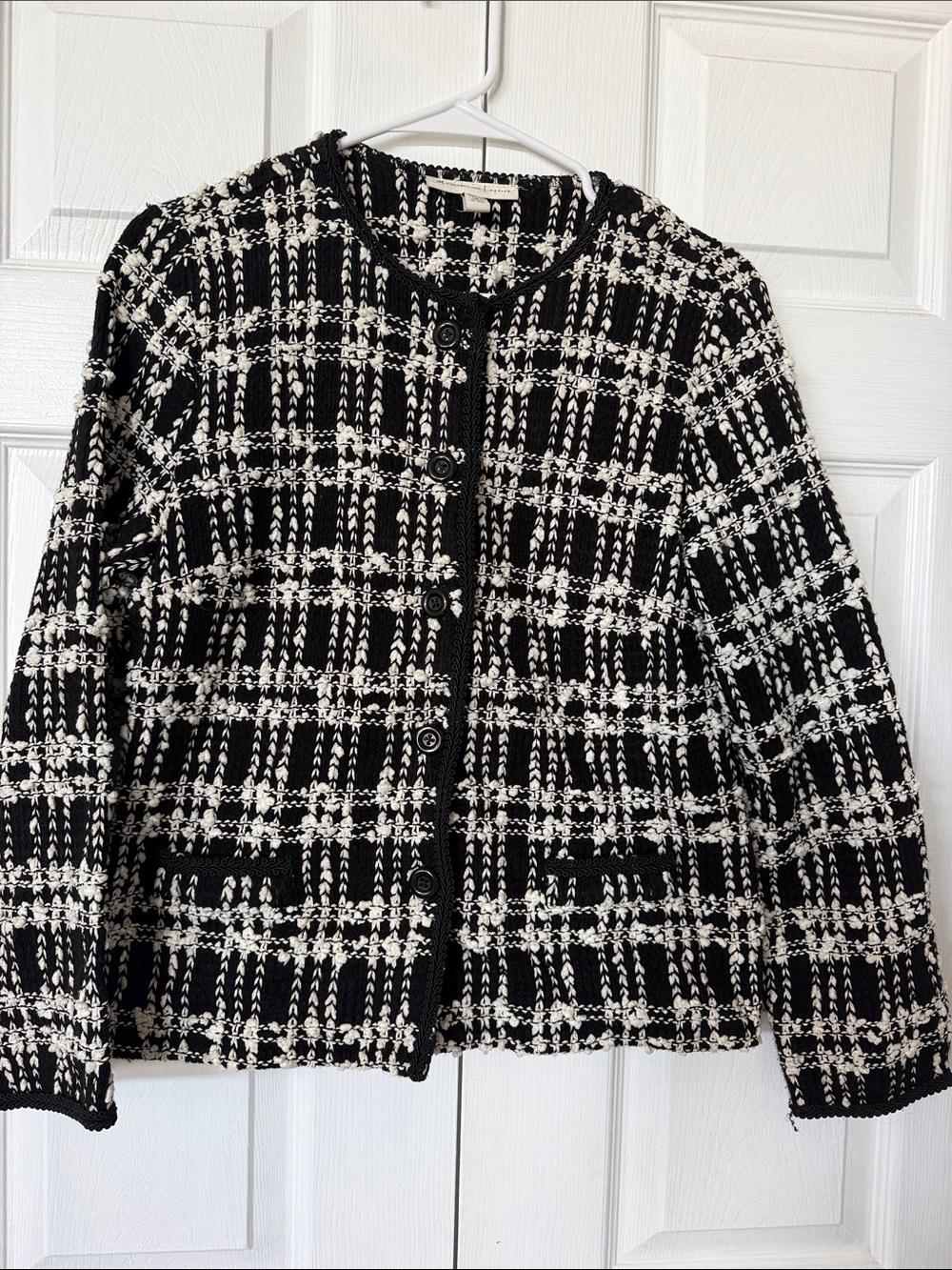 Black & White Textured Knit Button-Front Blazer